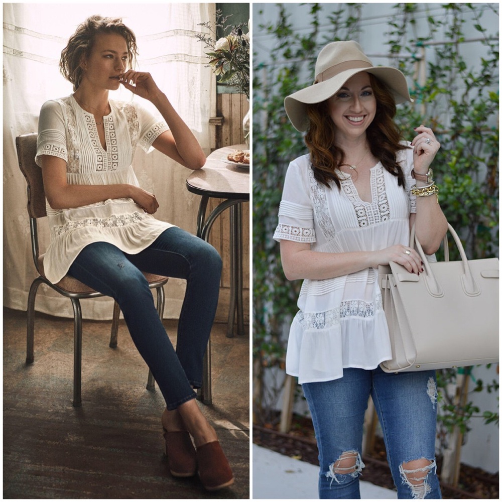 Anthropologie White Lace-Trim Peasant Tunic